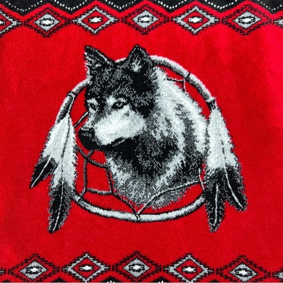 VGT Northern Lifestyles Jacket Mens Medium Red Black Fleece Full Zip Wolf - Picture 10 of 14